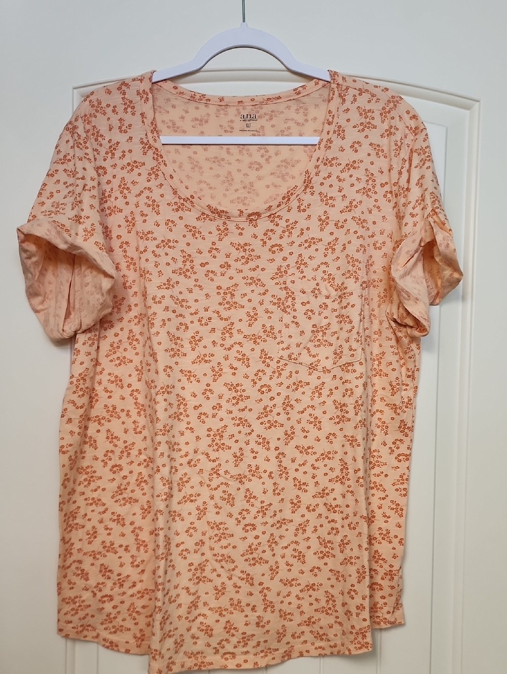 a.n.a Peach Floral Scoop Neck Short Sleeve Tee